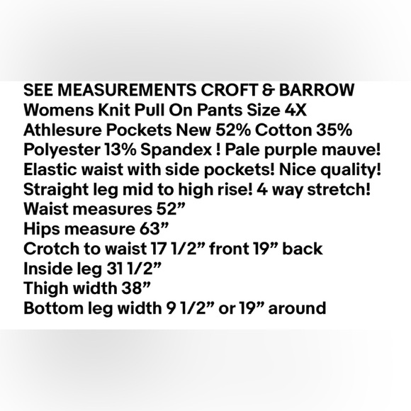 CROFT & BARROW Womens Knit Pull On Pants Size 4X Athlesure Pockets New - Picture 10 of 10